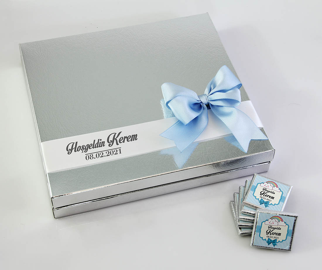 Erkek Bebek Hediye Seti - Çikolata, Magnet, Kapı Süsü - Bulut