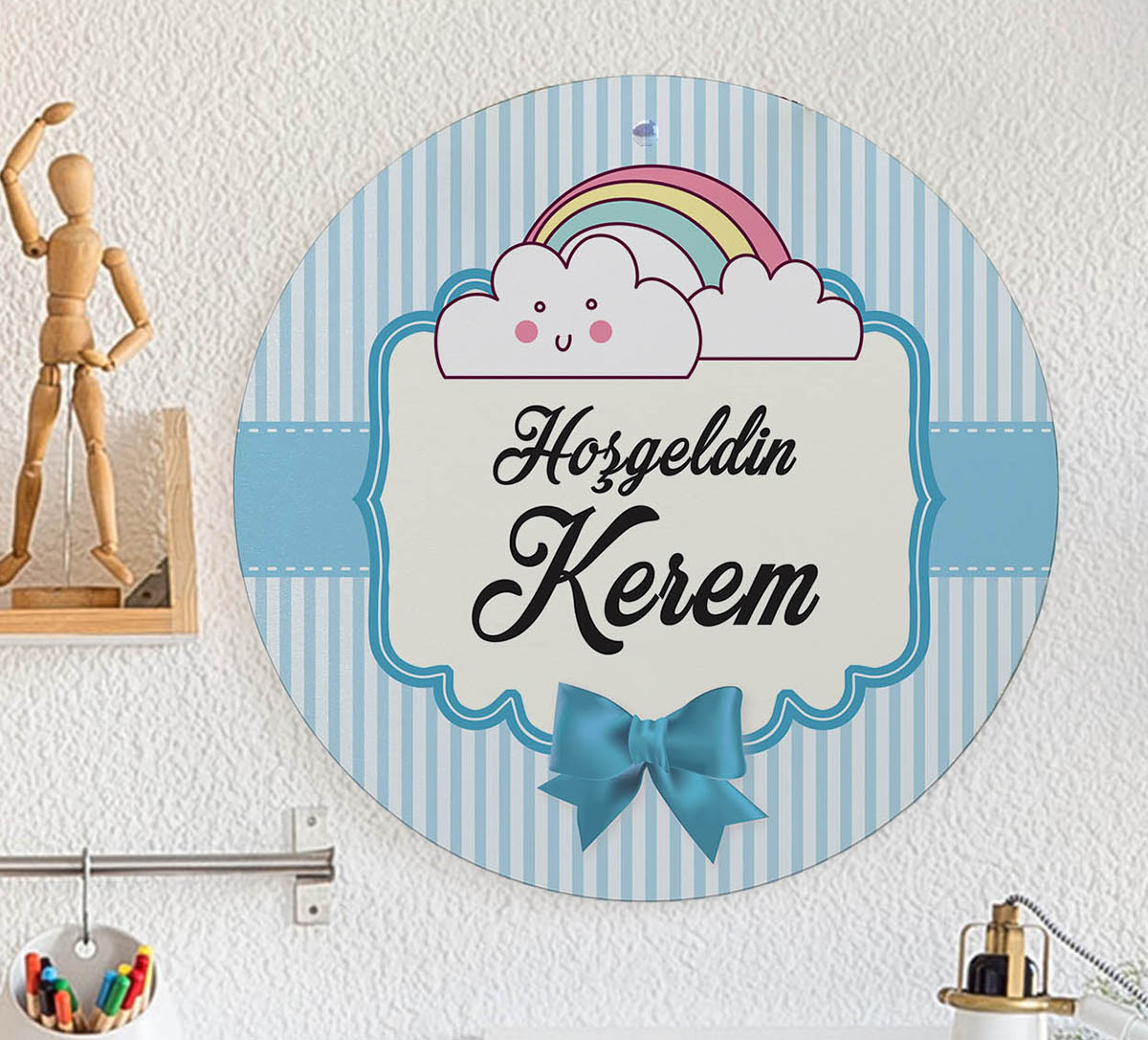 Erkek Bebek Hediye Seti - Çikolata, Magnet, Kapı Süsü - Bulut