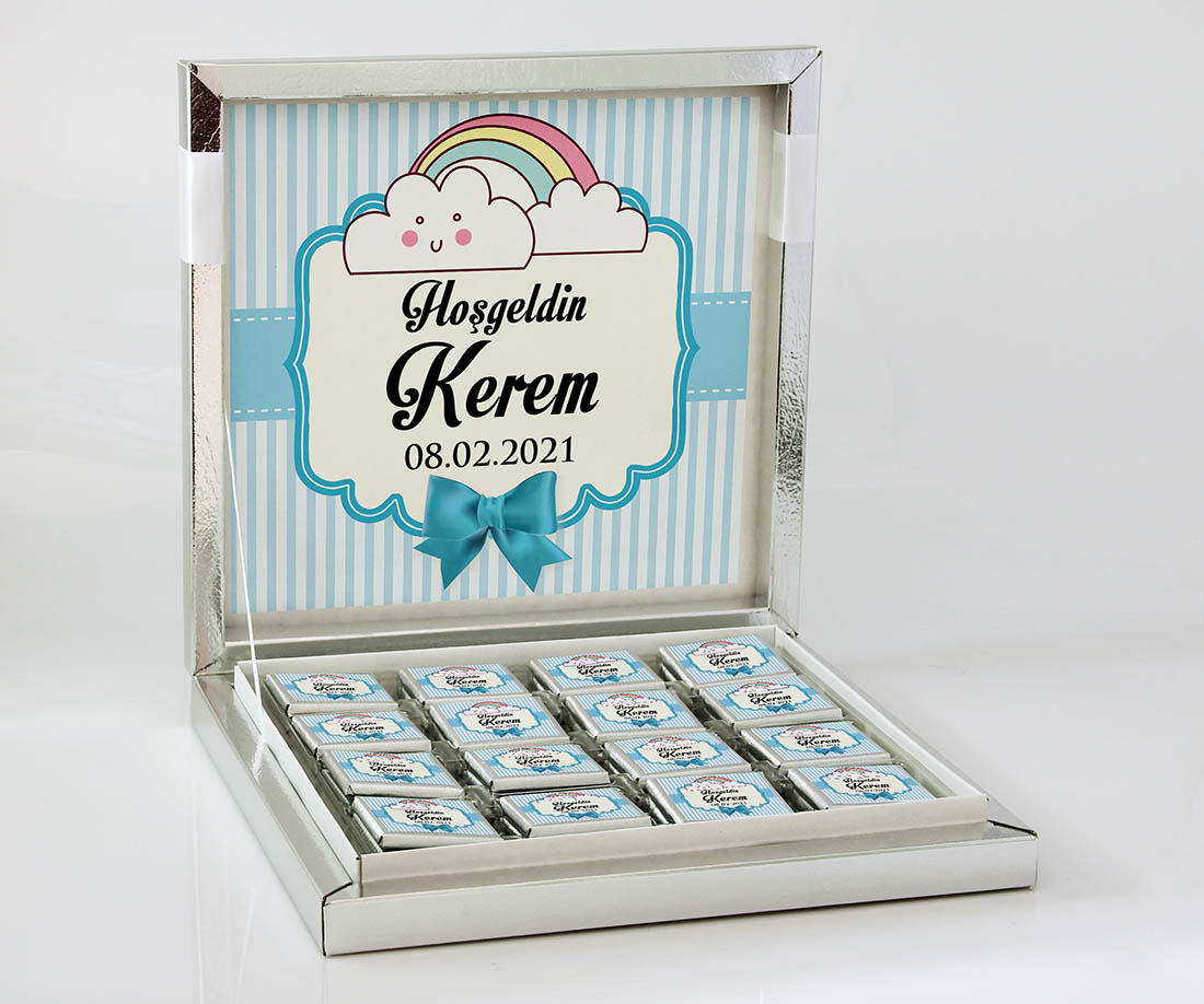 Erkek Bebek Hediye Seti - Çikolata, Magnet, Kapı Süsü - Bulut