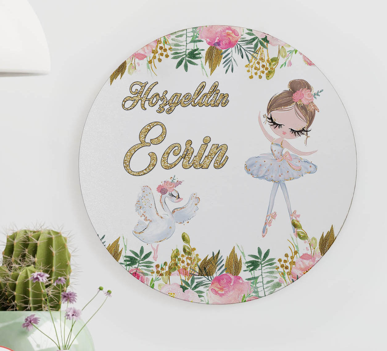 Kız Bebek Hediye Seti - Çikolata, Magnet, Kapı Süsü - Balerin