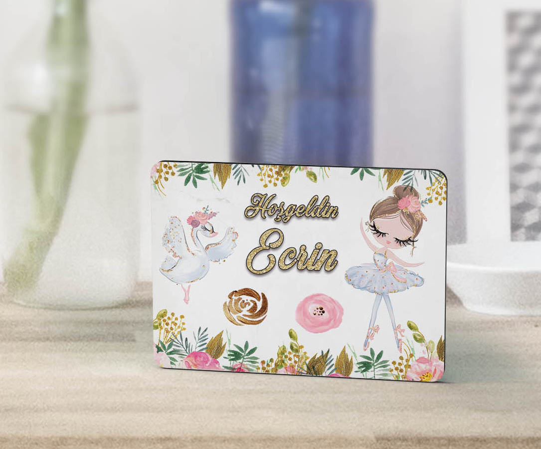 Kız Bebek Hediye Seti - Çikolata, Magnet, Kapı Süsü - Balerin