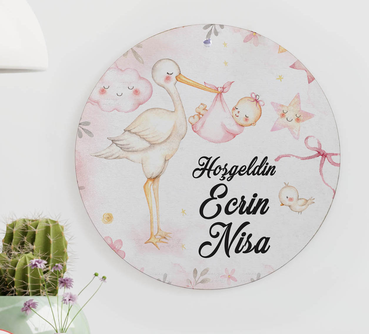 Kız Bebek Hediye Seti - Çikolata, Magnet, Kapı Süsü - Leylek