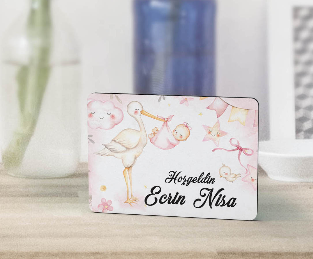 Kız Bebek Hediye Seti - Çikolata, Magnet, Kapı Süsü - Leylek