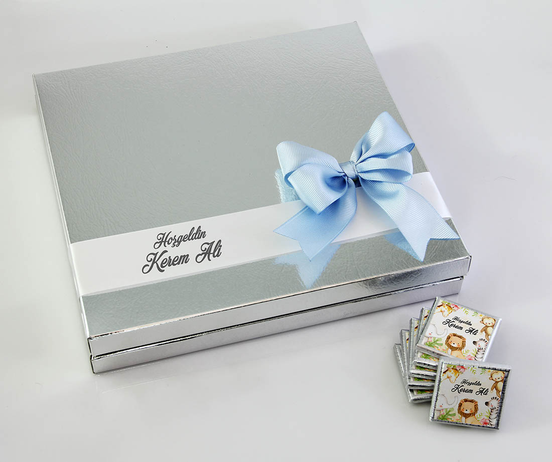 Erkek Bebek Hediye Seti - Çikolata, Magnet, Kapı Süsü - Safari