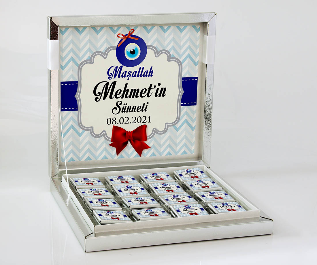 Erkek Bebek Hediye Seti - Çikolata, Magnet, Kapı Süsü - Maşallah