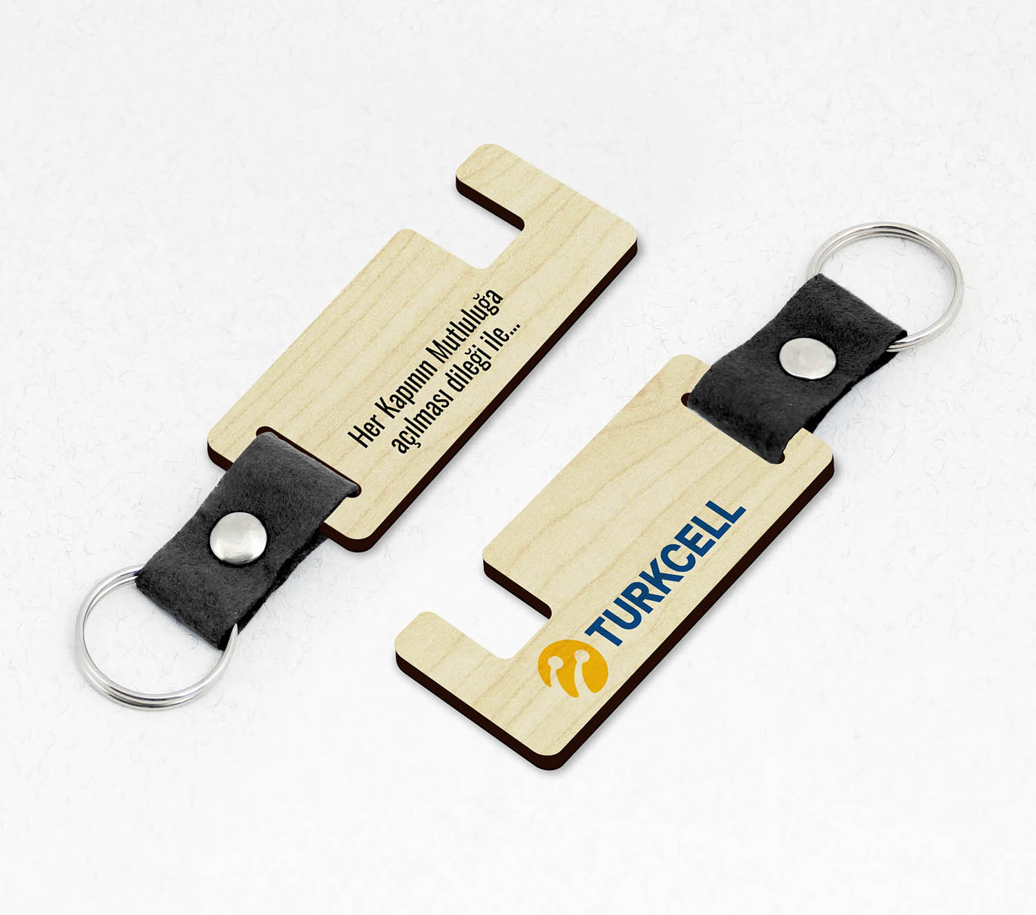 Kurumsal, Telefon Standı Keçe Saplı Promosyon Ahşap Anahtarlık