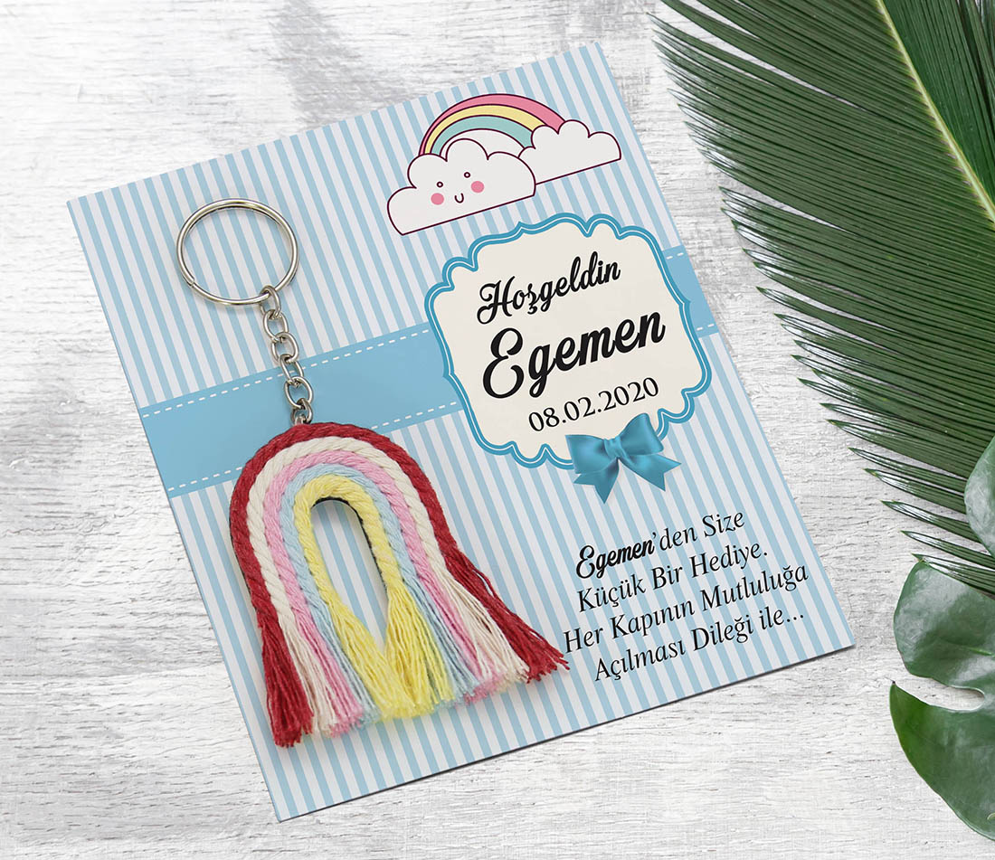 Makrome Gökkuşağı Anahtarlık - Erkek Bebek Şekeri