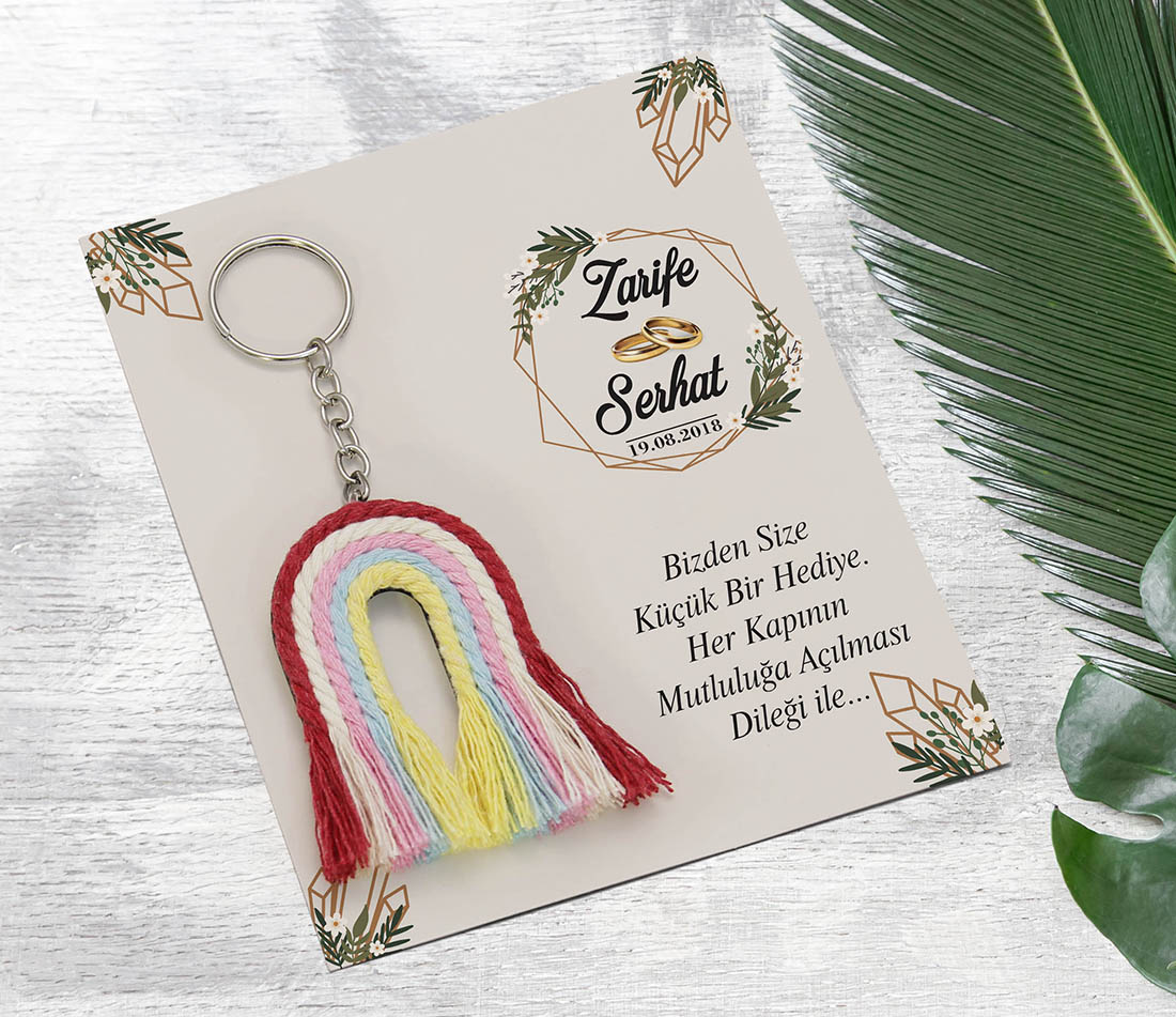 Makrome Gökkuşağı Anahtarlık - Nişan, Nikah, Kına Hediyesi