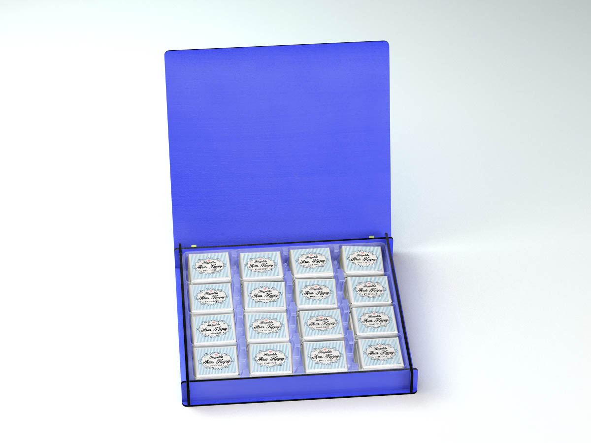 Ahşap Kutulu Erkek Bebek Çikolatası - Ayak İzi