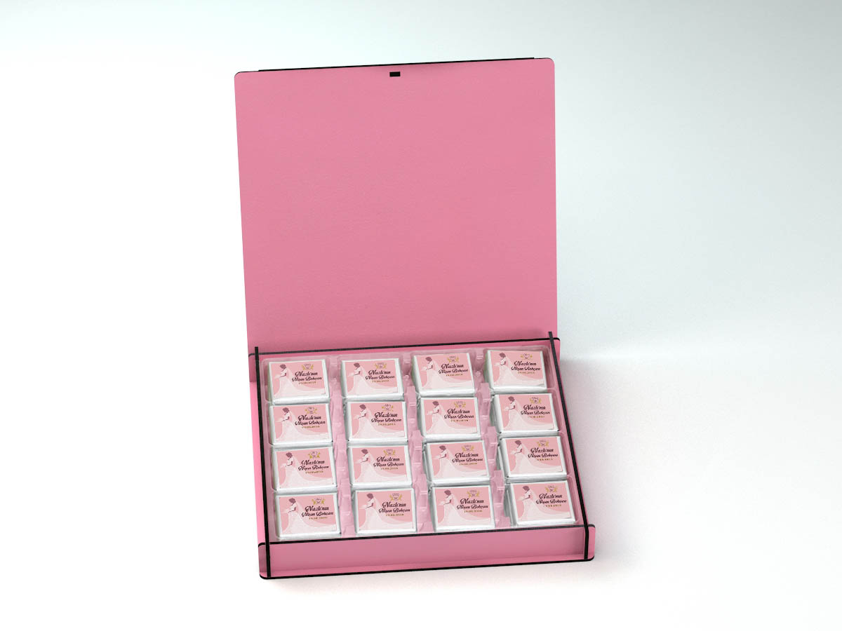 Ahşap Kutulu Gelin Çikolatası - Pembe