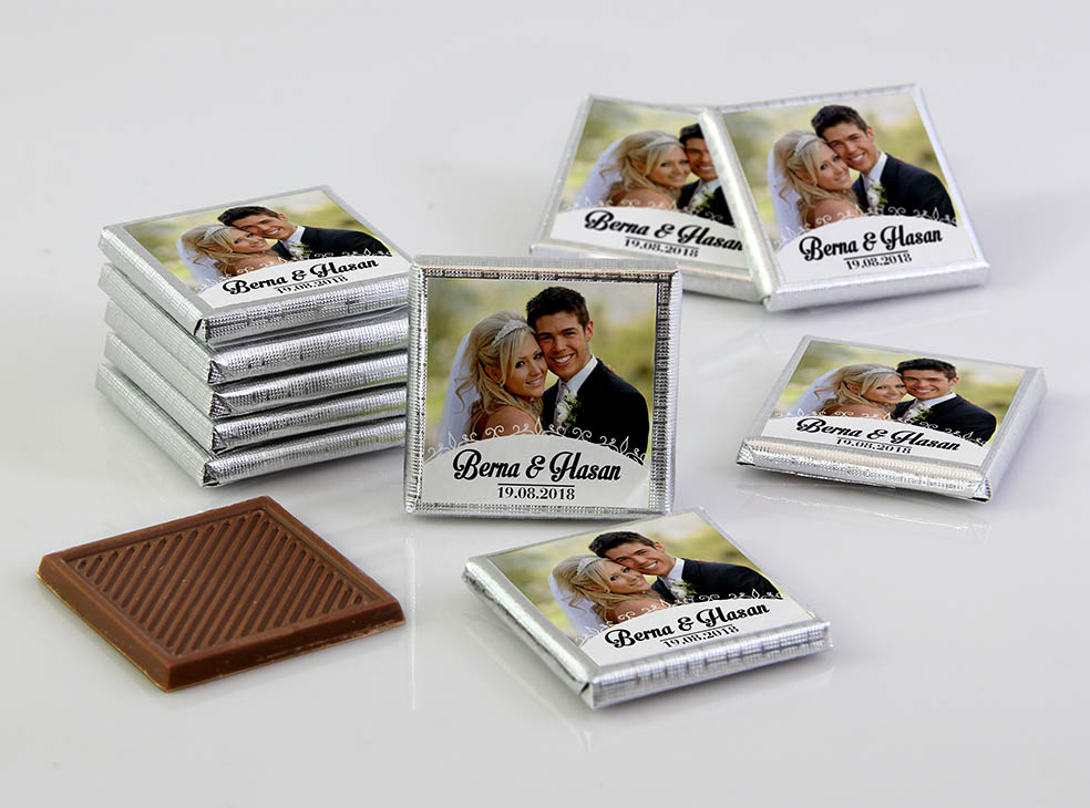 Ahşap Kutulu, UV Baskılı Söz, Nişan Çikolatası - Fotoğraflı