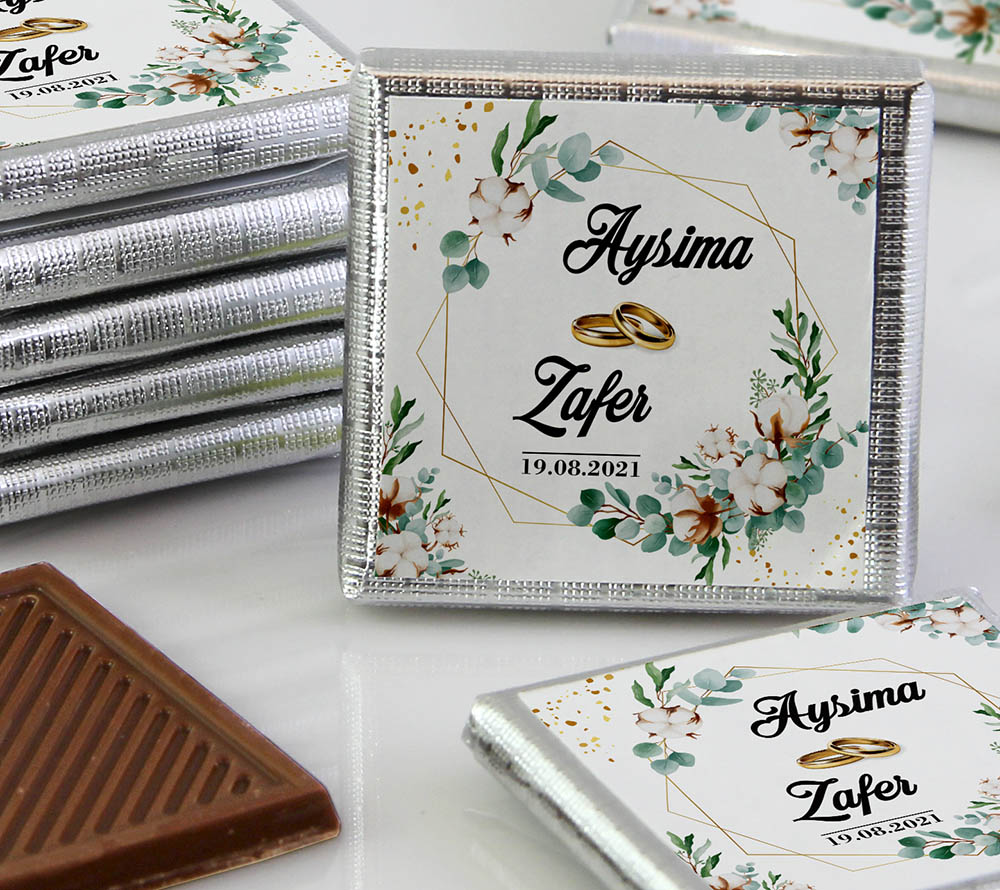 Ahşap Kutulu, UV Baskılı Söz, Nişan Çikolatası - Pamuk Tomurcuk