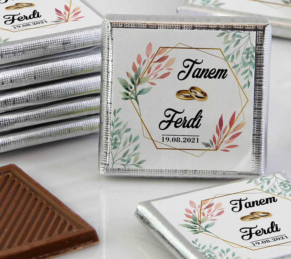 Ahşap Kutulu, UV Baskılı Söz, Nişan Çikolatası - Kristal, Yaprak MD4