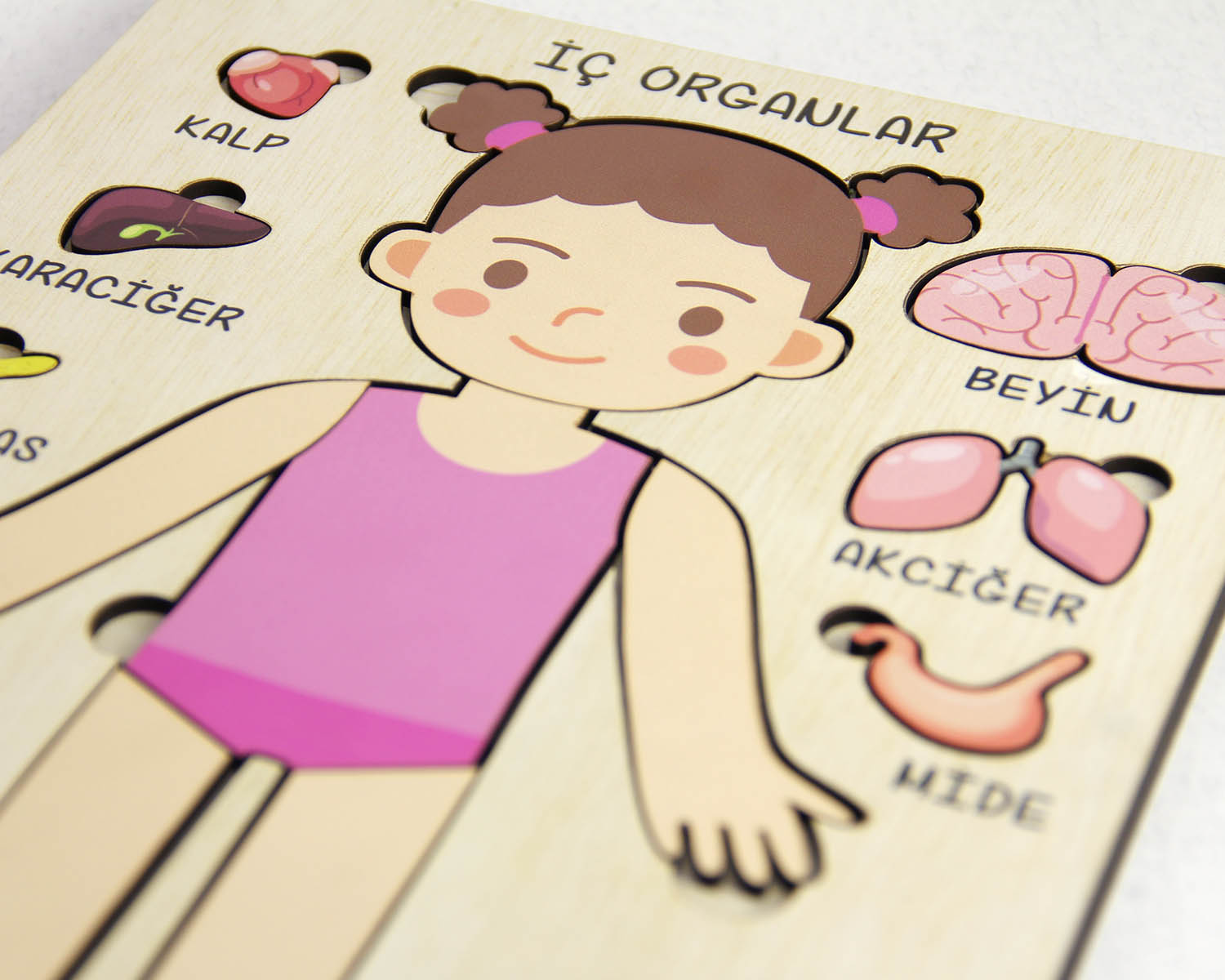Ahşap Montessori Kız Çocuk Vücut ve Organlar Puzzle, Ahşap Eğitici Puzzle Oyuncak