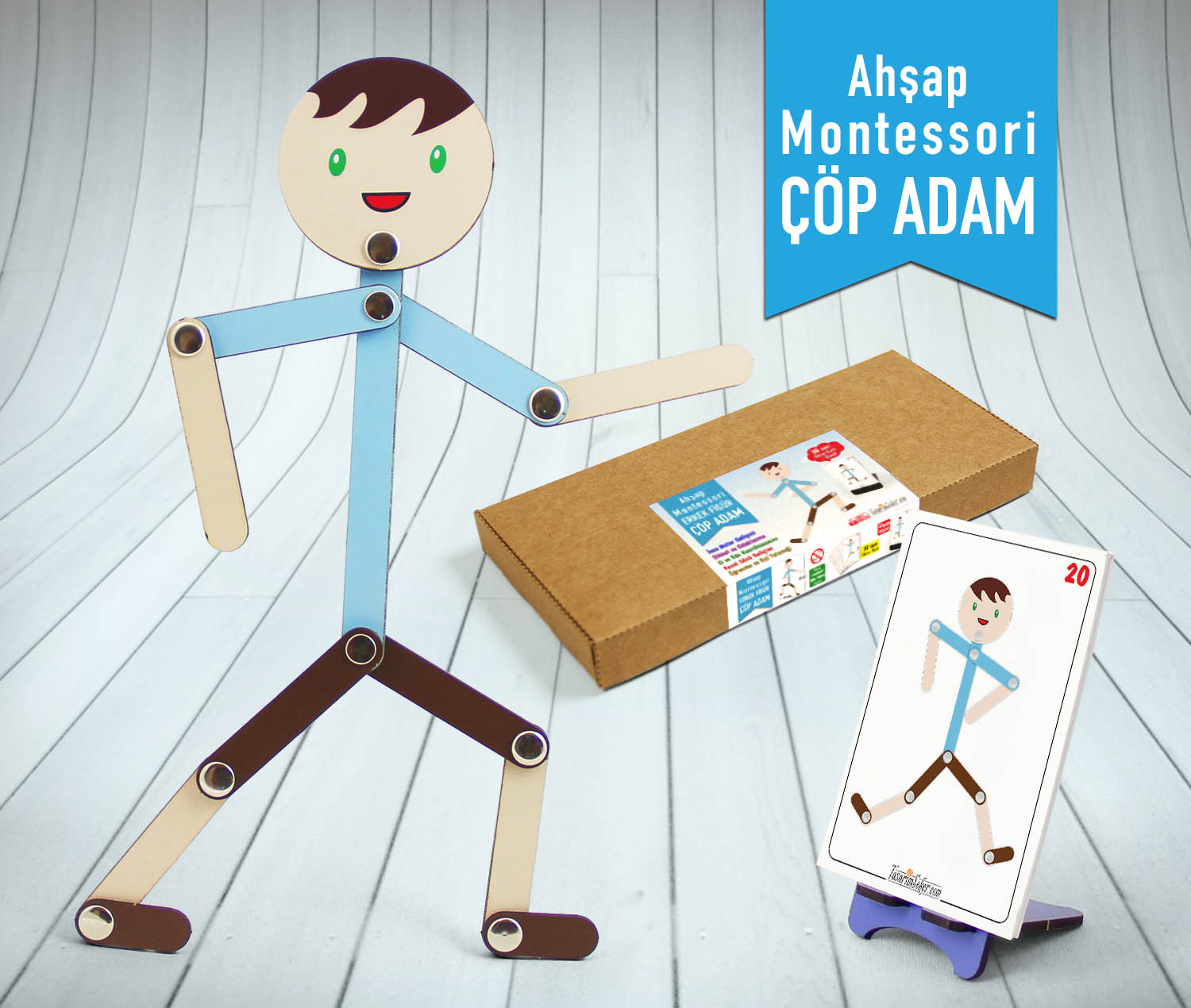Erkek Figür Çöp Adam, Montessori Ahşap Eğitici Oyuncak