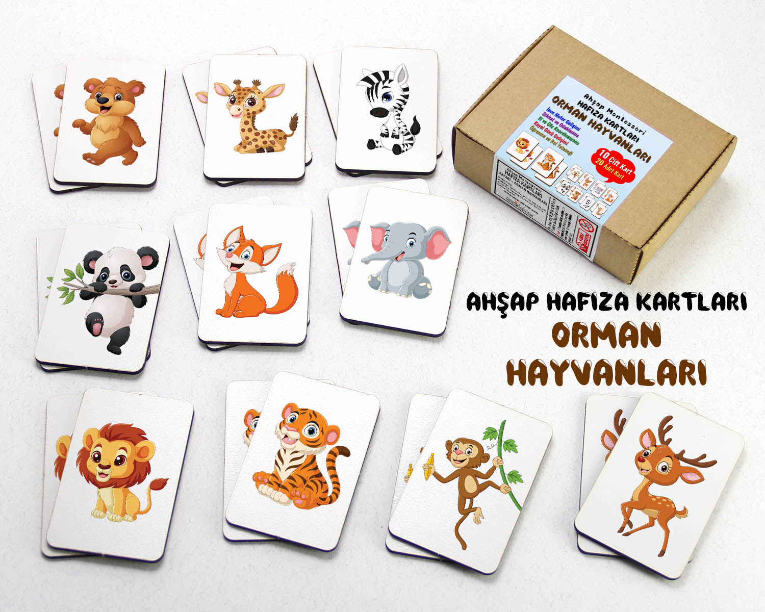 Zeka Kartları Eşleştirme Oyunu, Orman Hayvanları Hafıza Kartları, Ahşap Eğitici Puzzle Oyuncak
