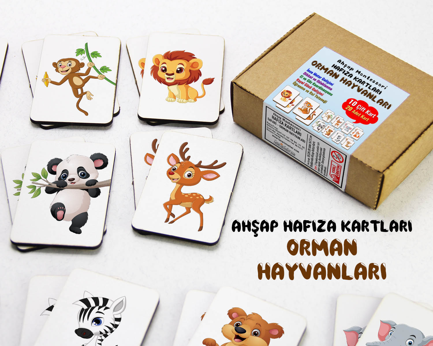 Zeka Kartları Eşleştirme Oyunu, Orman Hayvanları Hafıza Kartları, Ahşap Eğitici Puzzle Oyuncak