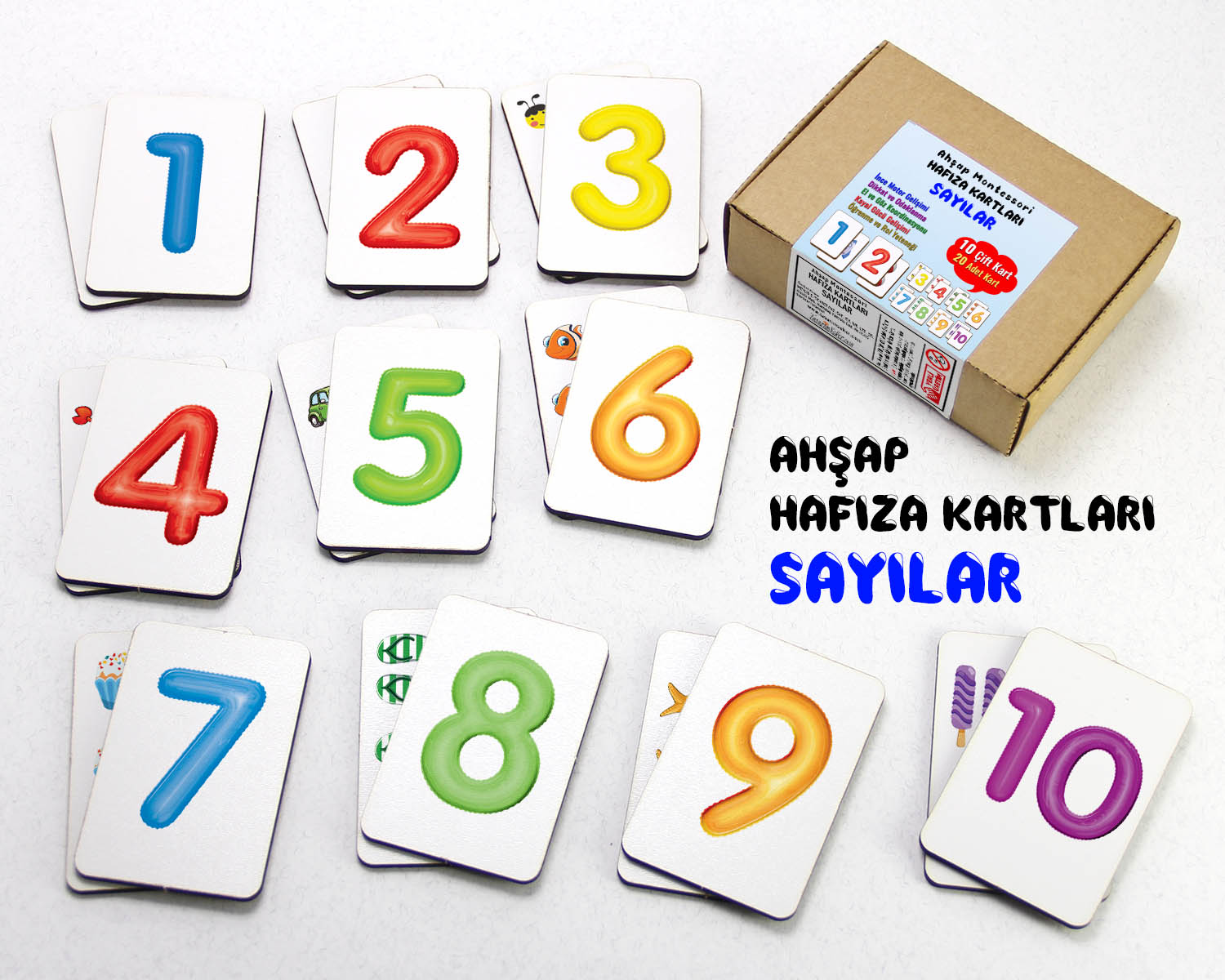 Zeka Kartları Eşleştirme Oyunu, Sayılar Hafıza Kartları, Ahşap Eğitici Puzzle Oyuncak