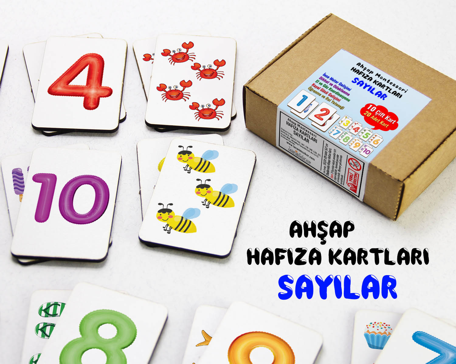 Zeka Kartları Eşleştirme Oyunu, Sayılar Hafıza Kartları, Ahşap Eğitici Puzzle Oyuncak