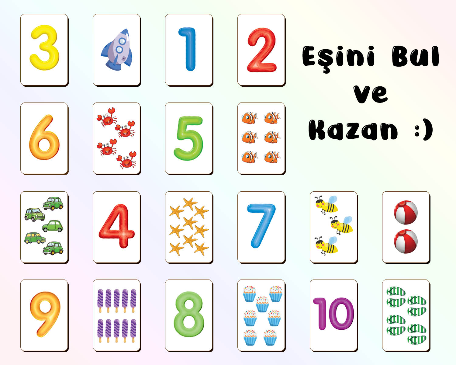 Zeka Kartları Eşleştirme Oyunu, Sayılar Hafıza Kartları, Ahşap Eğitici Puzzle Oyuncak