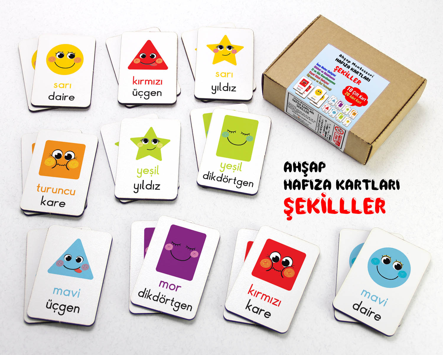 Zeka Kartları Eşleştirme Oyunu, Şekiller Hafıza Kartları, Ahşap Eğitici Puzzle Oyuncak