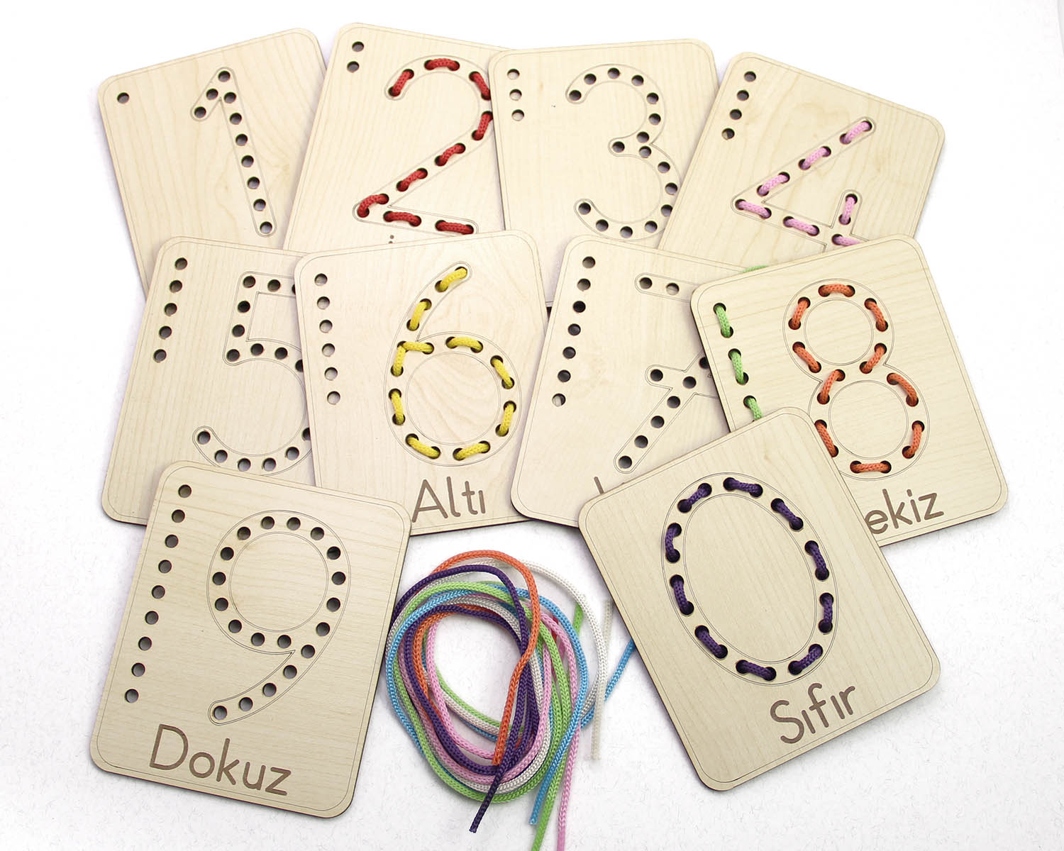 Ahşap Sayılar İp Geçirme Kutulu Oyun, Montessori Ahşap  El Kası Geliştirme Eğitici Oyun