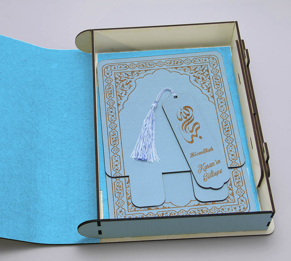 Kişiye Özel Ahşap Rahleli Kuran Kutusu, Mavi