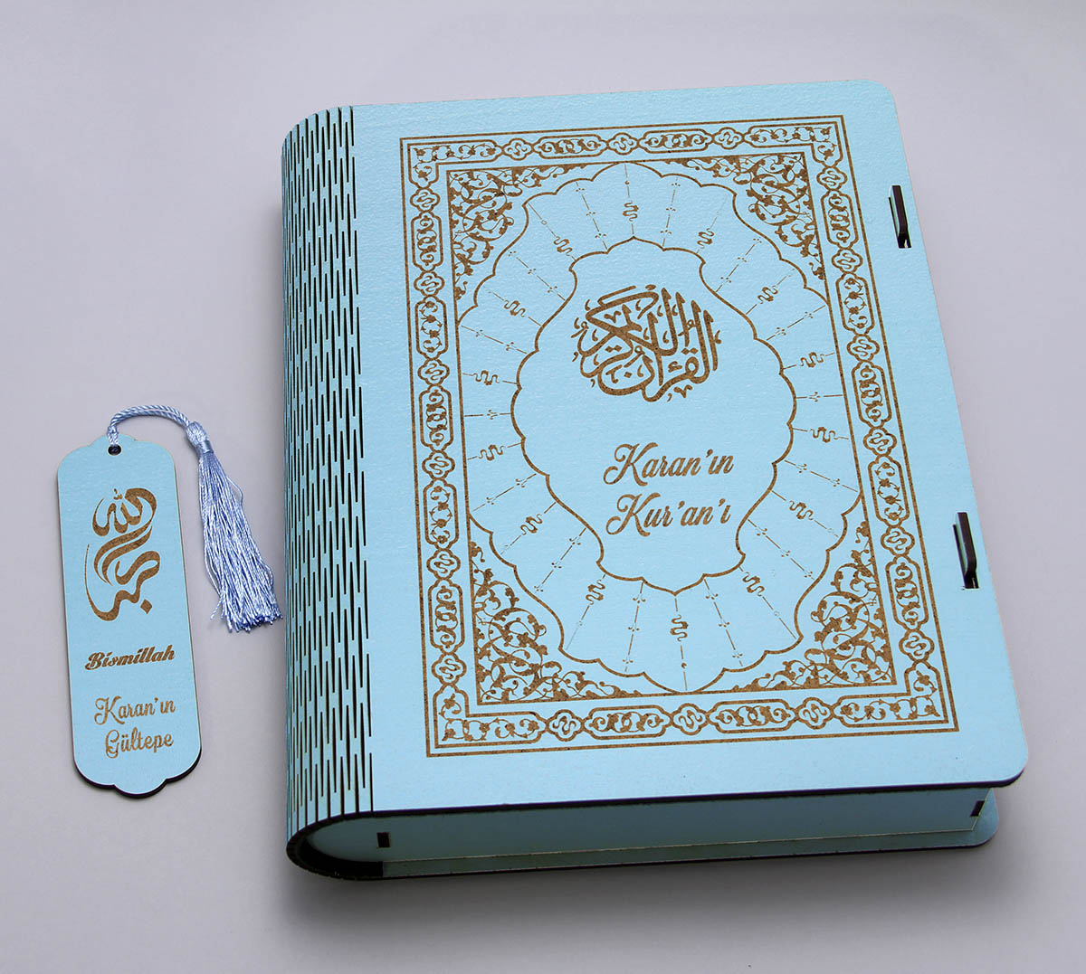 Kişiye Özel Ahşap Rahleli Kuran Kutusu, Mavi