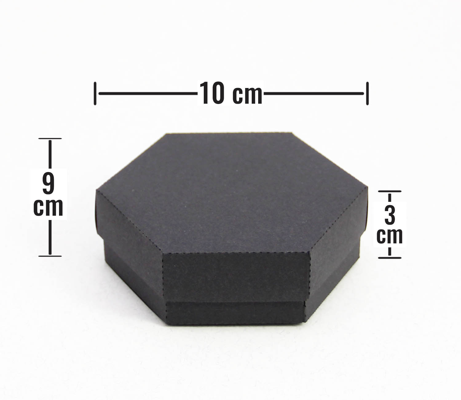 10 x 9 x 3 cm Altıgen Kapaklı Siyah Karton Kutu