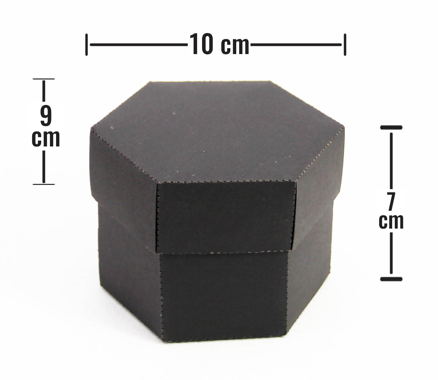 10 x 9 x 7 cm Altıgen Kapaklı Siyah Karton Kutu
