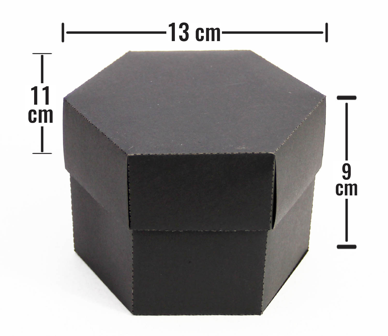 13 x 11 x 9 cm Altıgen Kapaklı Siyah Karton Kutu