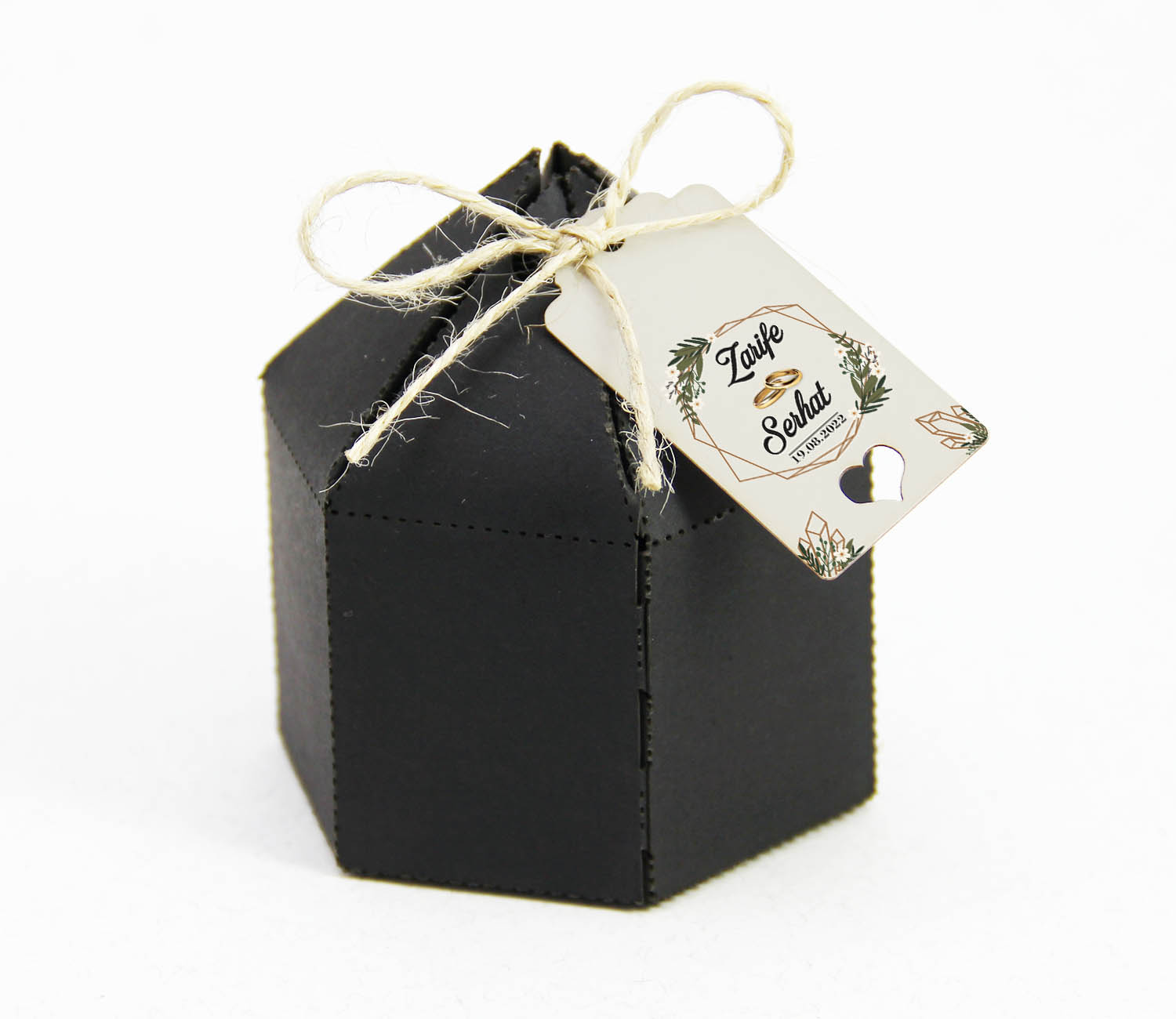 Altıgen Kubbe Şekilli Şeker ve Lokum Kutusu - Siyah Karton