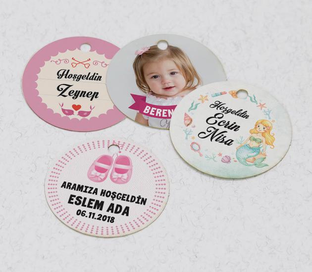 3 cm Yuvarlak Karton Etiket - 48 adet - Kız Bebek