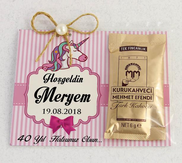 İnci Detaylı Kahve - Kız Bebek Hediyesi - Unicorn