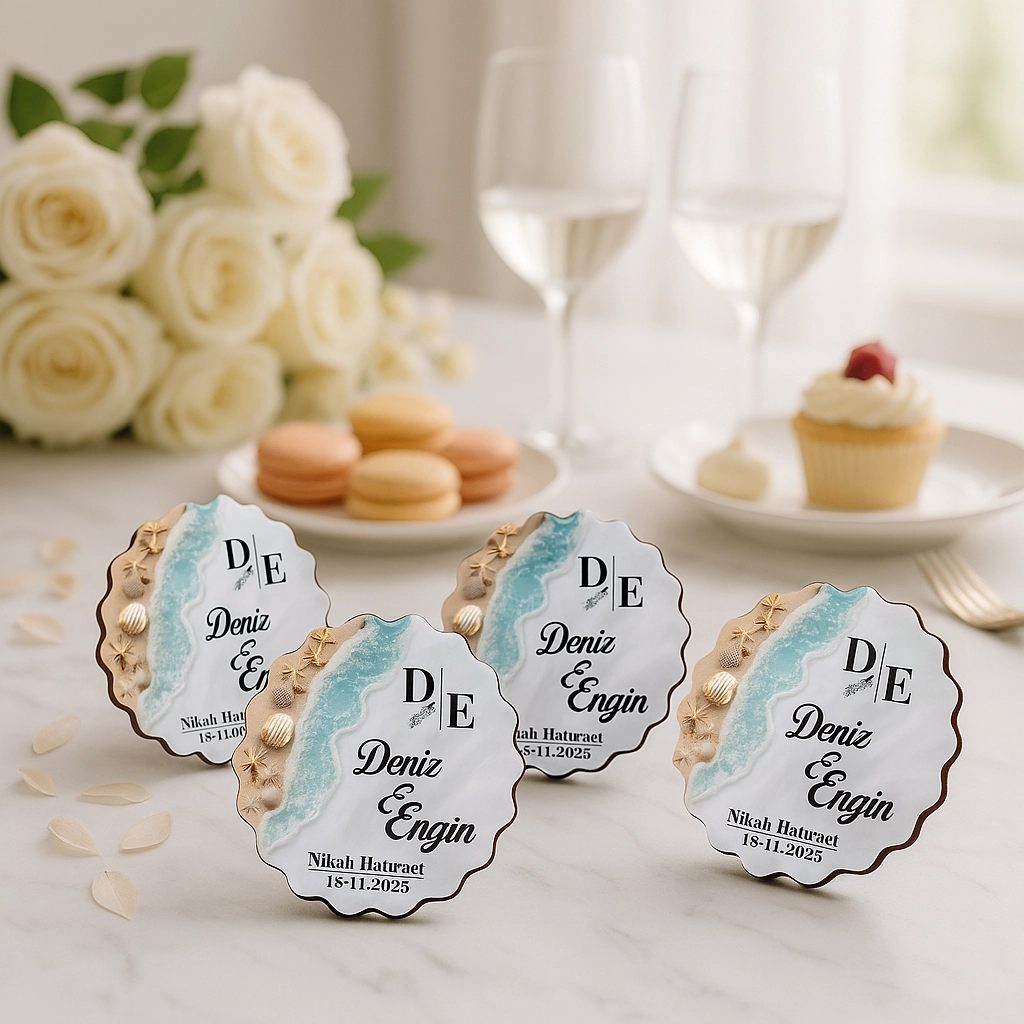Kişiye Özel Epoksi-Deniz Dalgası Görünümlü Ahşap Magnet- Kişiye Özel Nikah & Düğün Hediyeliği